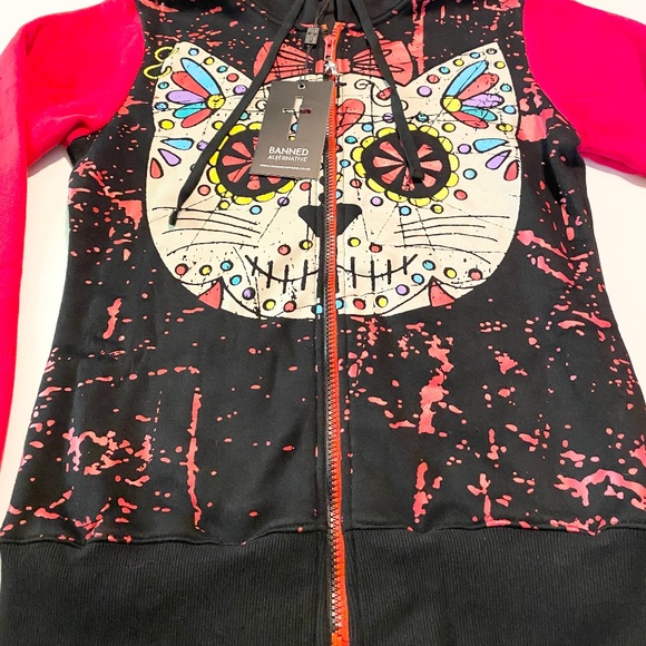 Women’s | Banned Alternative | Zip Up Hoodie | Black & Red | S (6) - Picture 3 of 16